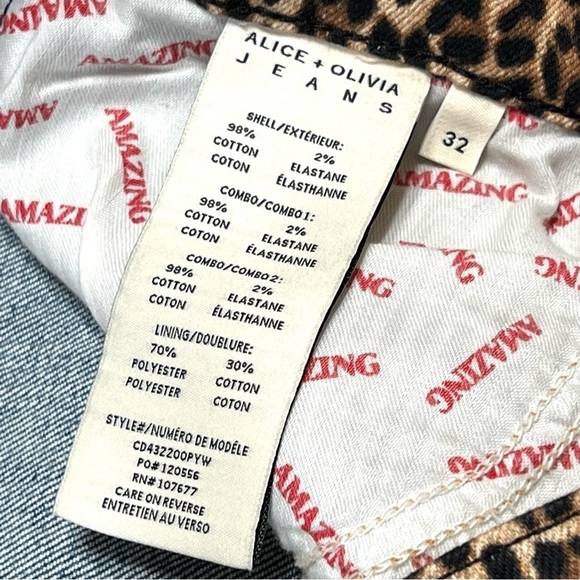 Alice + Olivia Amazing High Rise Girlfriend Slim Straight Animal Print Jeans 32 - Picture 15 of 16